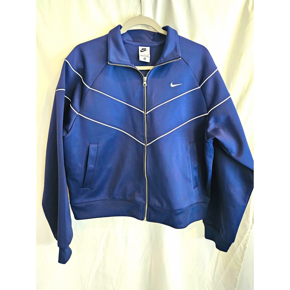 Nike Track Jacket Womens XL Navy Blue White Piping Full Zip Swoosh Y2K NWOT